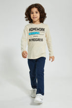 Load image into Gallery viewer, Redtag-Beige-Home-Work-Print-Longsleeve-Tshirt-Long-Sleeves-Boys-2 to 8 Years
