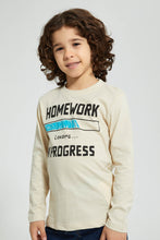 Load image into Gallery viewer, Redtag-Beige-Home-Work-Print-Longsleeve-Tshirt-Long-Sleeves-Boys-2 to 8 Years
