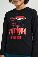 Load image into Gallery viewer, Redtag-Black-Ninja-Vibes-Print-Long-Sleeve-Tshirt-Long-Sleeves-Boys-2 to 8 Years
