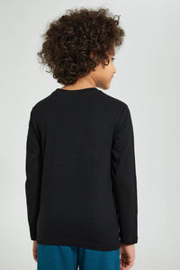 Redtag-Black-Ninja-Vibes-Print-Long-Sleeve-Tshirt-Long-Sleeves-Boys-2 to 8 Years