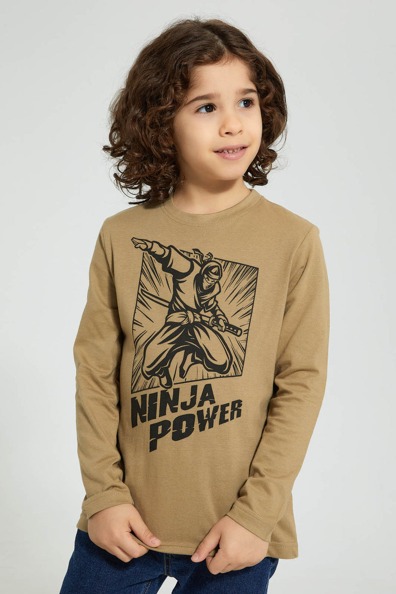 Redtag-Stone-Ninja-Power-Print-Long-Sleeve-Long-Sleeves-Boys-2 to 8 Years