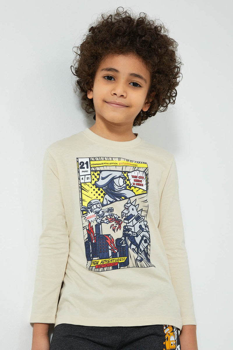 Redtag-Grey-Hero-Print-Long-Sleeve-Tshirt-Long-Sleeves-Boys-2 to 8 Years