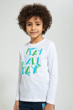 Load image into Gallery viewer, Redtag-White-Play-All-Day-Print-Long-Sleeve-Tshirt-Long-Sleeves-Boys-2 to 8 Years
