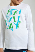 Load image into Gallery viewer, Redtag-White-Play-All-Day-Print-Long-Sleeve-Tshirt-Long-Sleeves-Boys-2 to 8 Years
