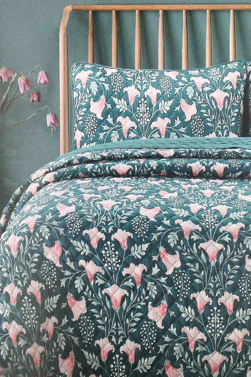 Redtag-Green-3-Piece-Floral-Printed-Quilt-Set-
(Double-Size)-Quilts-Home-Bedroom-