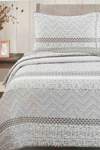 Load image into Gallery viewer, Redtag-Grey-3-Piece-Geometric-Printed-Quilt-Set-
(Double-Size)-Quilts-Home-Bedroom-
