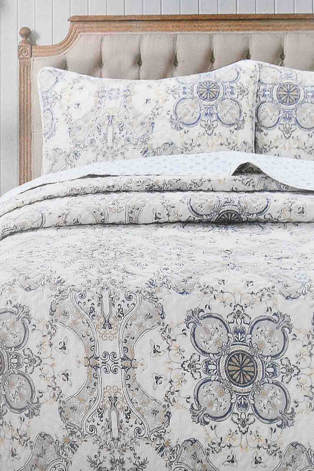 Redtag-Beige-Printed-3-Piece-Quilt-Set-(Double-Size)-Colour:Beige,-Filter:Home-Bedroom,-HMW-BED-Quilts,-New-In,-New-In-HMW-BED,-Non-Sale,-S22B,-Section:Homewares-Home-Bedroom-