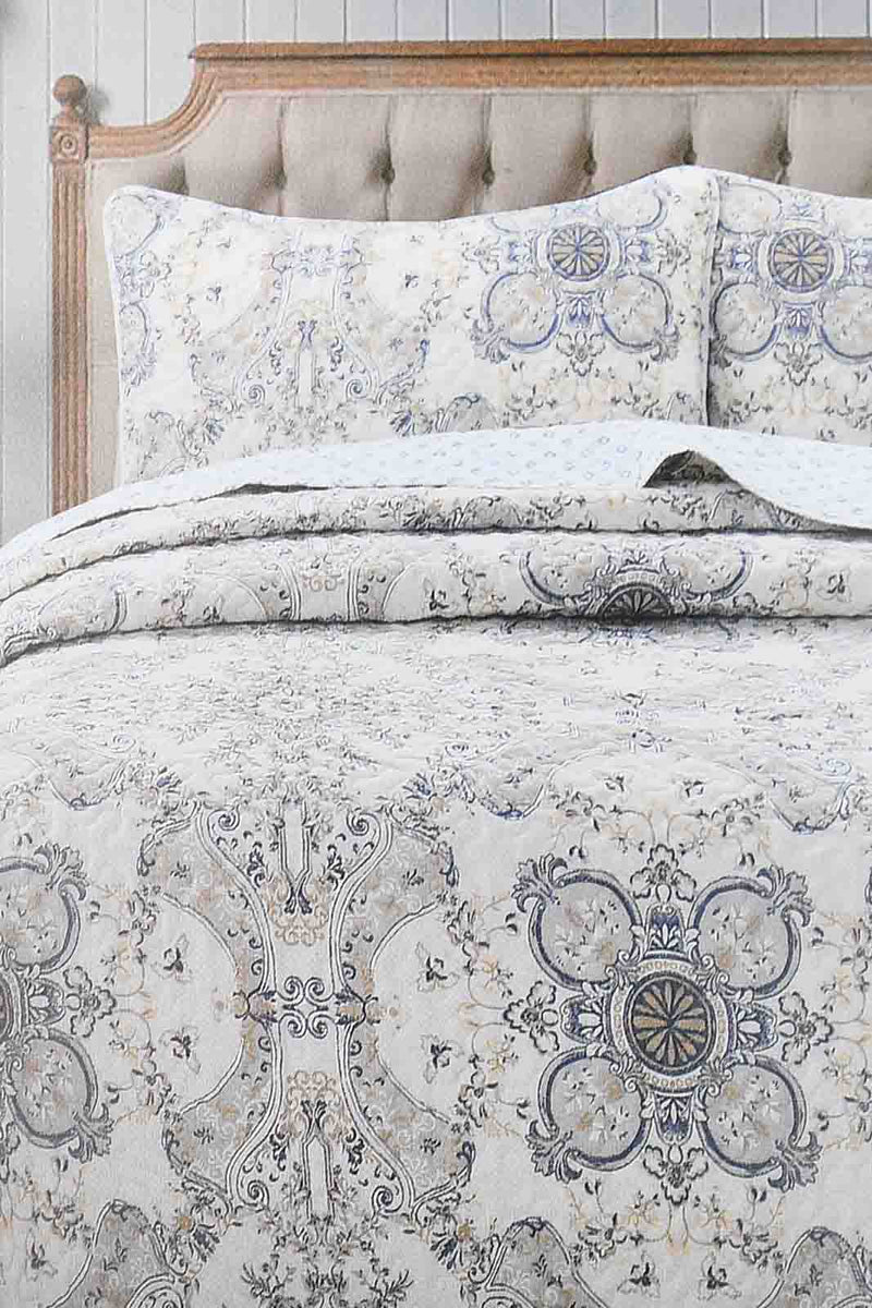 Redtag-Beige-Printed-3-Piece-Quilt-Set-(Double-Size)-Colour:Beige,-Filter:Home-Bedroom,-HMW-BED-Quilts,-New-In,-New-In-HMW-BED,-Non-Sale,-S22B,-Section:Homewares-Home-Bedroom-