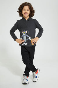 Redtag-Charcoal-Tom-&-Jerry-Polo-Shirt-Polo-Shirts-Boys-2 to 8 Years