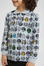 تنزيل الصورة على معرض الصور، Redtag-Grey-Marl-Marvel-Printed-Polo-Shirt-Polo-Shirts-Boys-2 to 8 Years
