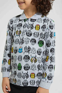 Redtag-Grey-Marl-Marvel-Printed-Polo-Shirt-Polo-Shirts-Boys-2 to 8 Years