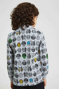 Redtag-Grey-Marl-Marvel-Printed-Polo-Shirt-Polo-Shirts-Boys-2 to 8 Years