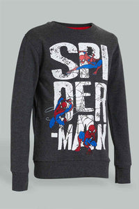 Redtag-Charcoal-Spiderman-Crew-Neck-Sweatshirt-Sweatshirts-Boys-2 to 8 Years