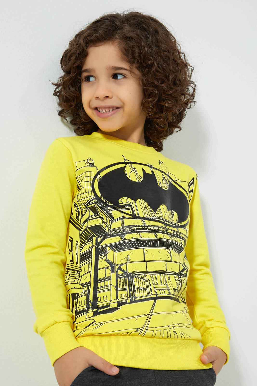 Redtag-Yellow-Batman-Crew-Neck-Sweatshirt-Sweatshirts-Boys-2 to 8 Years