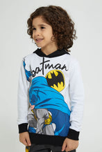 تنزيل الصورة على معرض الصور، Redtag-White-Batman-Hooded-Sweatshirt-Sweatshirts-Boys-2 to 8 Years
