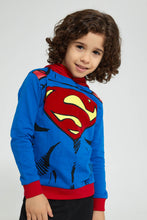 تنزيل الصورة على معرض الصور، Redtag-Blue-Superman-Hooded-Sweatshirt-Sweatshirts-Boys-2 to 8 Years
