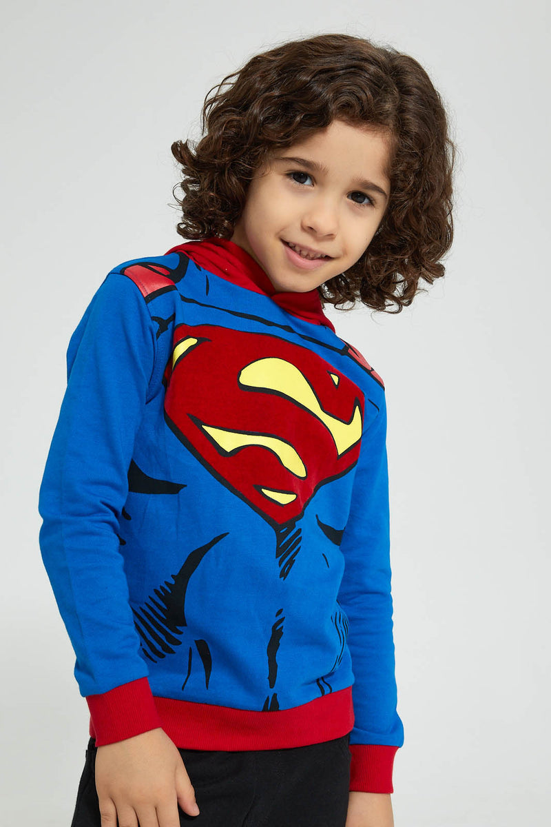 Redtag-Blue-Superman-Hooded-Sweatshirt-Sweatshirts-Boys-2 to 8 Years