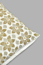 Load image into Gallery viewer, Redtag-Ivory/Gold-Floral-Embriodery-Velvet-Cushion-Cushions-Home-Bedroom-
