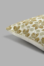 Load image into Gallery viewer, Redtag-Ivory/Gold-Floral-Embriodery-Velvet-Cushion-Cushions-Home-Bedroom-
