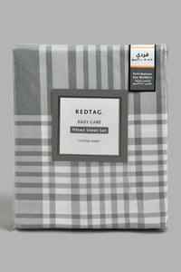 Redtag-Grey-Check-Printed-Fitted-Sheet-(Single-Size)-Fitted-Sheets-Home-Bedroom-