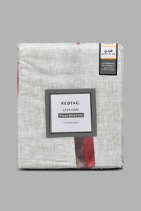 Redtag-Off-White/Rust-Geometric-Printed-Fitted-Sheet-(Single-Size)-Fitted-Sheets-Home-Bedroom-