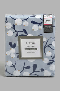 Redtag-Teal-Floral-Printed-Fitted-Sheet-(Twin-Size)-Fitted-Sheets-Home-Bedroom-