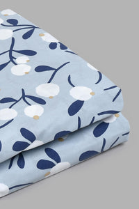 Redtag-Teal-Floral-Printed-Fitted-Sheet-(Double-Size)-Fitted-Sheets-Home-Bedroom-