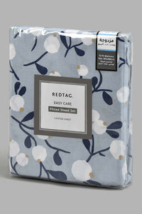 Redtag-Teal-Floral-Printed-Fitted-Sheet-(Double-Size)-Fitted-Sheets-Home-Bedroom-