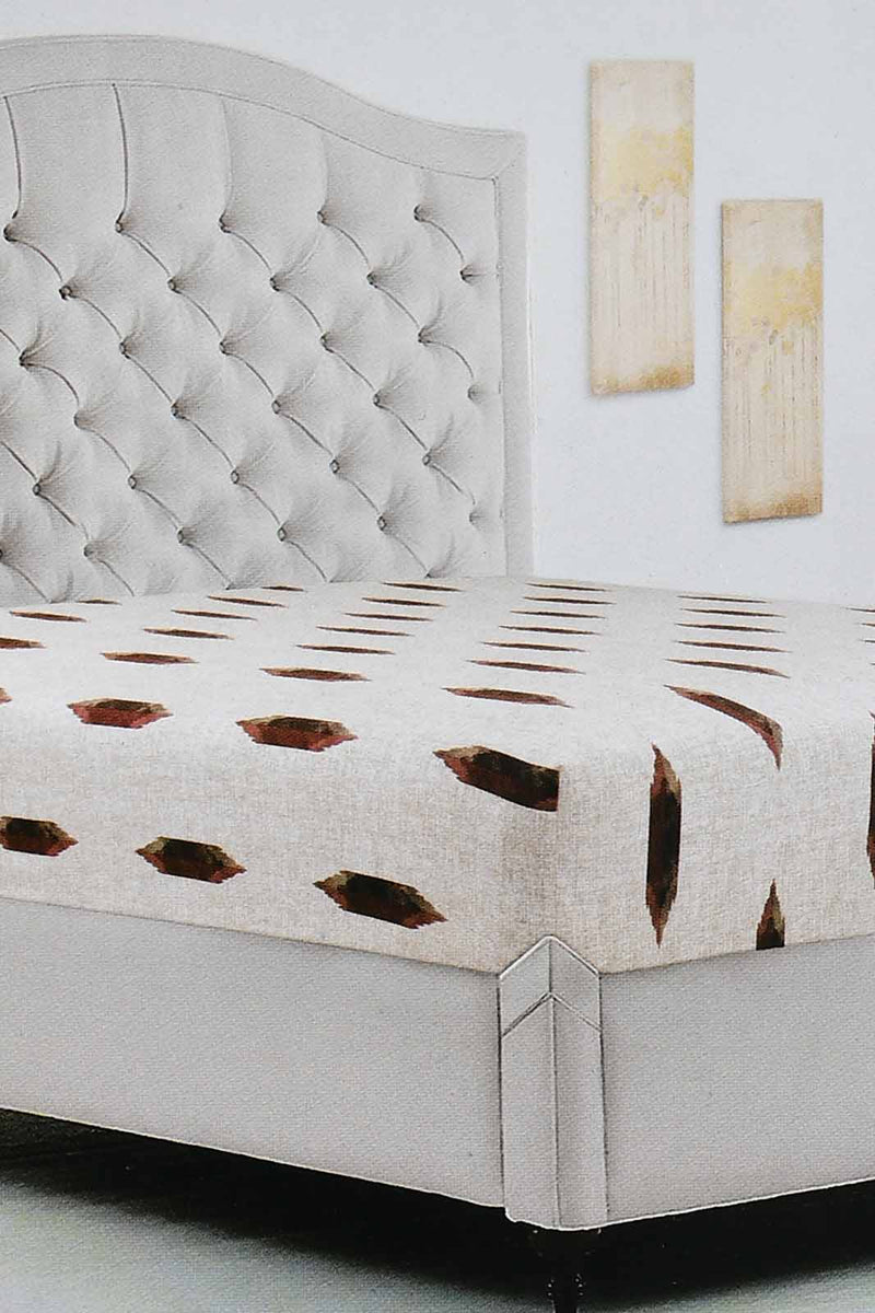 Redtag-Off-White/Rust-Geometric-Printed-Fitted-Sheet-(King-Size)-Fitted-Sheets-Home-Bedroom-