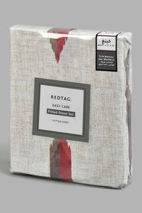 Redtag-Off-White/Rust-Geometric-Printed-Fitted-Sheet-(King-Size)-Fitted-Sheets-Home-Bedroom-