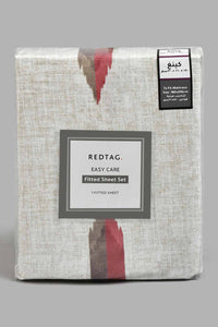Redtag-Off-White/Rust-Geometric-Printed-Fitted-Sheet-(King-Size)-Fitted-Sheets-Home-Bedroom-