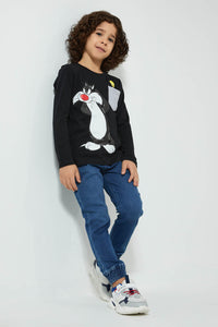 Redtag-Black-Tweety-And-Sylvester-Character-T-Shirt-Character-Boys-2 to 8 Years