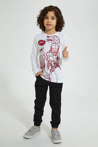 Redtag-White-Spiderman-Character-T-Shirt-Long-Sleeves-Boys-2 to 8 Years