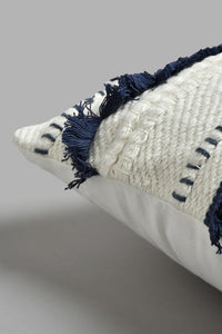 Redtag-Blue/Cream-Hand-Capped-Cushion-BED-PHANTASMAGORIA-2,-Colour:Blue,-Filter:Home-Bedroom,-HMW-BED-Cushions,-New-In,-New-In-HMW-BED,-Non-Sale,-S22A,-Section:Homewares-Home-Bedroom-