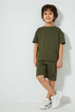 تنزيل الصورة على معرض الصور، Redtag-Dark-Green-Elasticated-Waist-Shorts-Active-Shorts-Boys-2 to 8 Years
