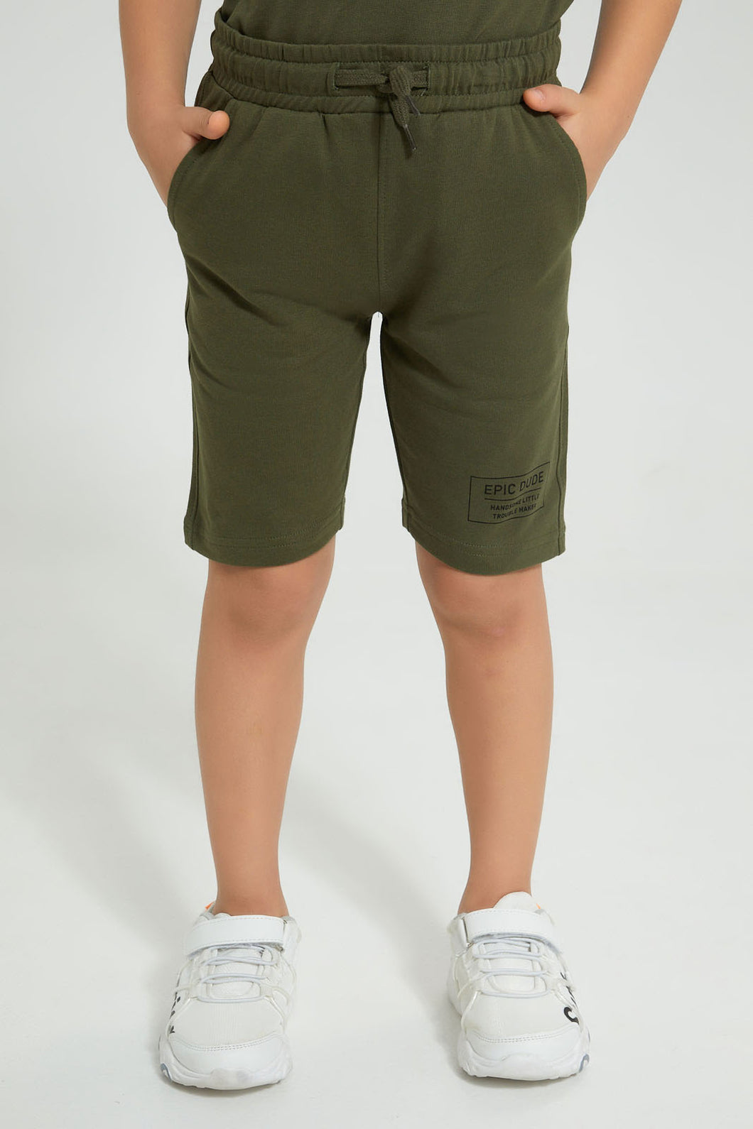 Redtag-Dark-Green-Elasticated-Waist-Shorts-Active-Shorts-Boys-2 to 8 Years