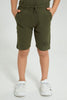 Redtag-Dark-Green-Elasticated-Waist-Shorts-Active-Shorts-Boys-2 to 8 Years