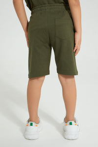 Redtag-Dark-Green-Elasticated-Waist-Shorts-Active-Shorts-Boys-2 to 8 Years