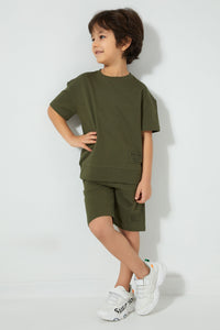 Redtag-Dark-Green-Oversized-T-Shirt-Graphic-Prints-Boys-2 to 8 Years