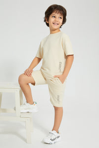 Redtag-Beige-Elasticated-Waist-Shorts-Active-Shorts-Boys-2 to 8 Years