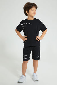 Redtag-Black-Elasticated-Waist-Shorts-Active-Shorts-Boys-2 to 8 Years