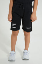 تنزيل الصورة على معرض الصور، Redtag-Black-Elasticated-Waist-Shorts-Active-Shorts-Boys-2 to 8 Years
