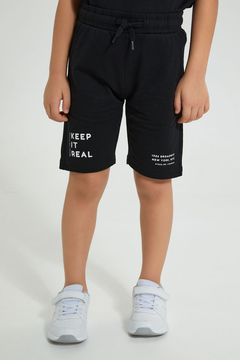 Redtag-Black-Elasticated-Waist-Shorts-Active-Shorts-Boys-2 to 8 Years