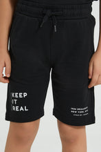 تنزيل الصورة على معرض الصور، Redtag-Black-Elasticated-Waist-Shorts-Active-Shorts-Boys-2 to 8 Years
