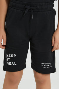 Redtag-Black-Elasticated-Waist-Shorts-Active-Shorts-Boys-2 to 8 Years