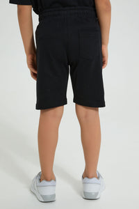 Redtag-Black-Elasticated-Waist-Shorts-Active-Shorts-Boys-2 to 8 Years