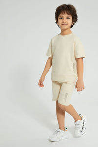 Redtag-Beige-Oversized-T-Shirt-Graphic-Prints-Boys-2 to 8 Years