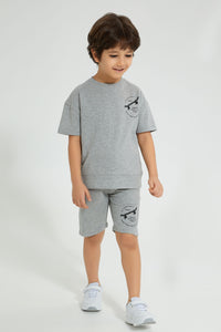 Redtag-Grey-Marl-Elasticated-Waist-Shorts-Active-Shorts-Boys-2 to 8 Years