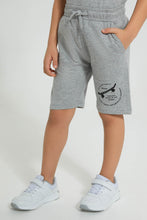 تنزيل الصورة على معرض الصور، Redtag-Grey-Marl-Elasticated-Waist-Shorts-Active-Shorts-Boys-2 to 8 Years
