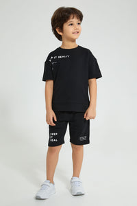 Redtag-Black-Oversized-T-Shirt-Graphic-Prints-Boys-2 to 8 Years